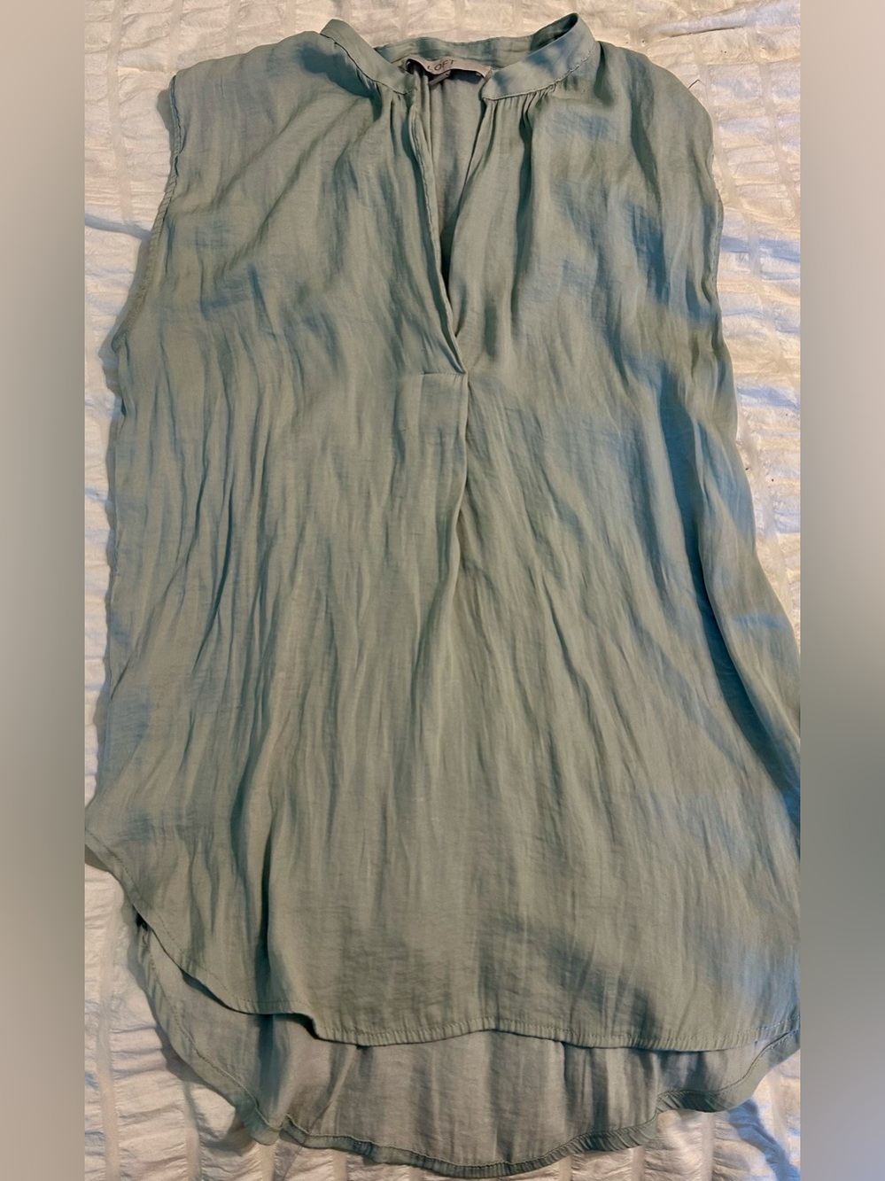 LOFT Sleeveless Split-Neck Blouse in sea-foam green